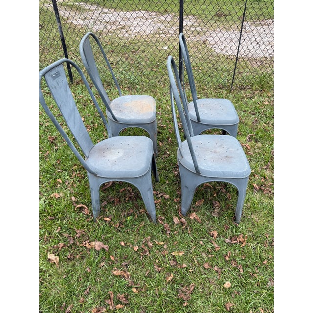 1930s Fremch Xavier Pauchard Tolix Industrial Galvanized Model a Chairs - Set of 4 For Sale - Image 4 of 5