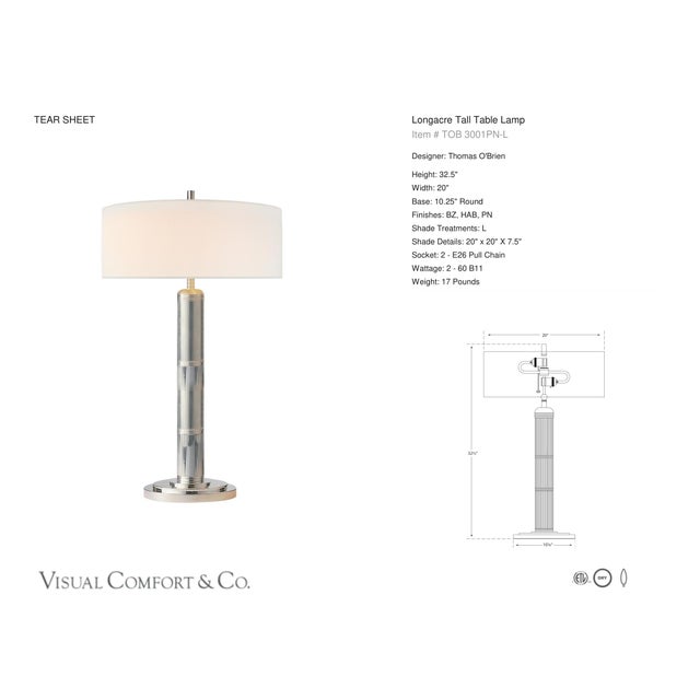 Thomas O'Brien by Visual Comfort Signature Longacre Tall Table Lamp in Polished Nickel with Linen Shade Designer: Thomas...