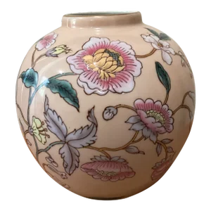 Vintage Chinoiserie Family Rose Porcelain Floral Round Vase