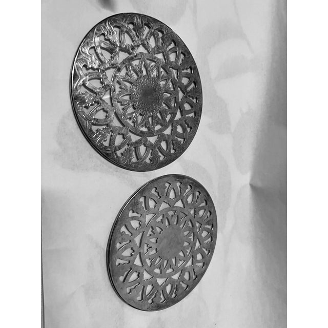 Mid-Century Modern Pair of Vintage Silver-Tone Metal Trivets For Sale - Image 3 of 7