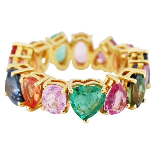 Gemstone details Gold Purity: 18K Solid Gold Multi stone: 4.4 cts 18K gold Gross weight: 2.75 grams Net weight: 1.87 grams...