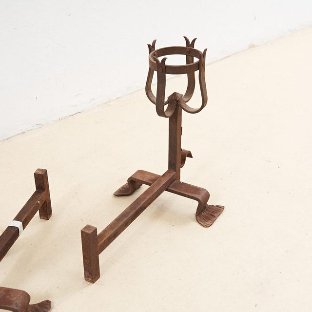 Wrought Iron Andirons, 1900s, Set of 2 For Sale - Image 4 of 5