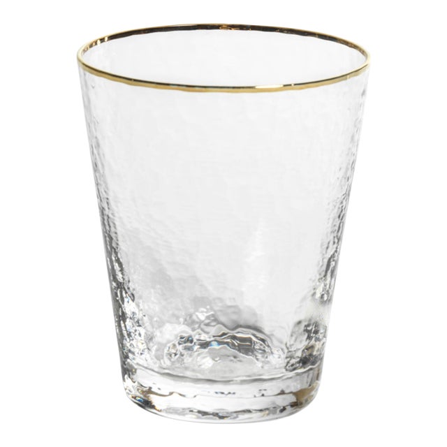 Negroni Hammered Tapered Double Old Fashioned Glass W/ Gold Rim - Set of 4 For Sale