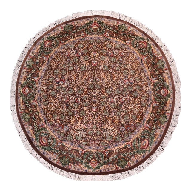 Art Nouveau 1990's Pak-Persian Brown/Gray Wool Round Rug - 8'3'' X 8'3'' For Sale