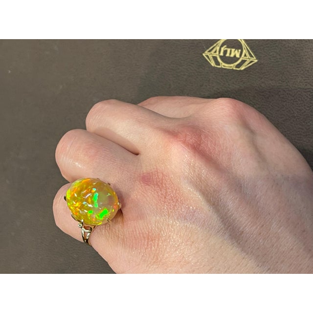 12 Carat Oval Shape Ethiopian Opal Cocktail Ring 14 Karat Yellow Gold For Sale - Image 14 of 18