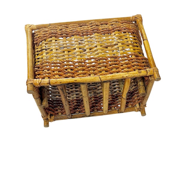 1980s Vintage French Bamboo Rattan Coastal Magazine Book Rack Stand For Sale - Image 10 of 10