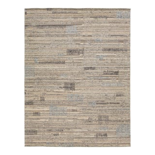 Modern Moroccan Style Beige Wool Rug Featuring a Geometric Design by Apadana For Sale