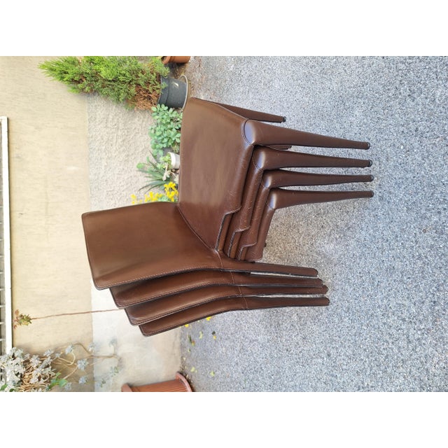 Animal Skin Stackable Bull Chairs in Dark Brown Leather by Mario Bellini for Cassina, 1990s, Set of 4 For Sale - Image 7 of 11