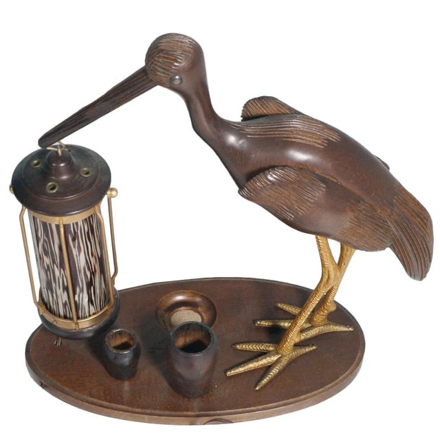 Aldo Tura Art Deco Style Heron Table Lamp, Ashtray & Cigarette Service, 1940s For Sale - Image 4 of 10