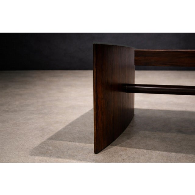Joaquim Tenreiro Rosewood & Crystal Coffee Table — Elliptical Form, Brazil, 1960s For Sale - Image 11 of 11