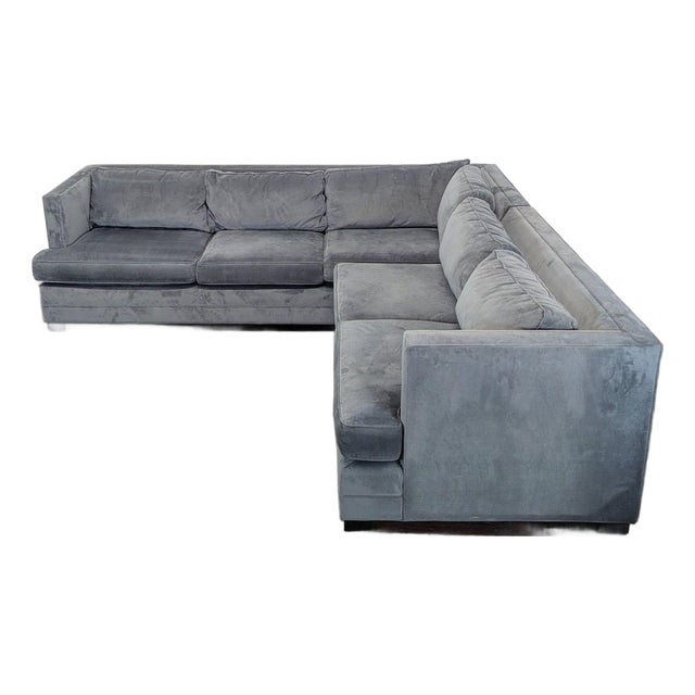 Mitchell Gold + Bob Williams Gray Velvet L-Shaped Sectional Sofa For Sale