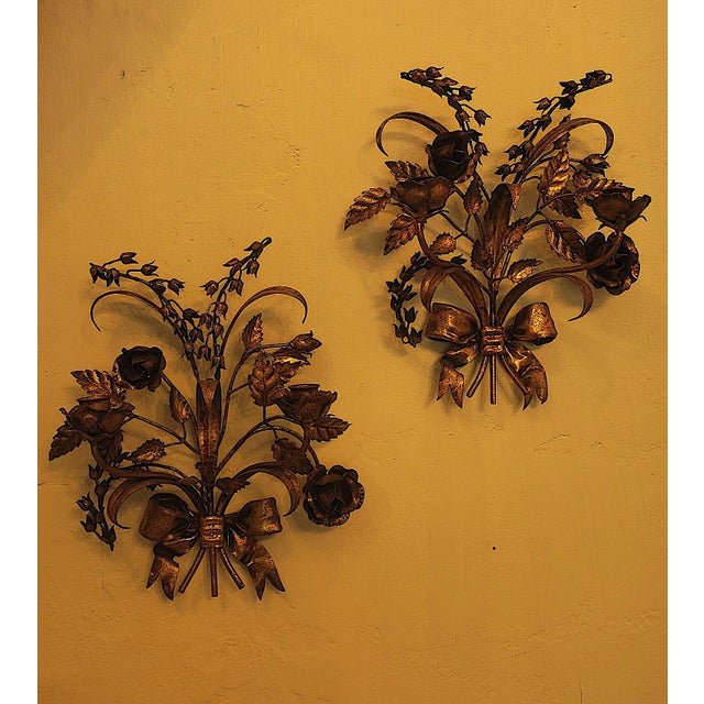 Gilt Tole Double-Wall Candleholders with Roses from Hans Kögl, 1960s, Set of 2 For Sale - Image 4 of 18