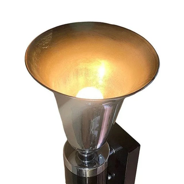 1930s Large 29" Two-Tone Chrome Art Deco Torchiere Wall Sconce, 6 Available For Sale - Image 5 of 7