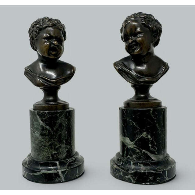 Stone Antique Pair French Bronze Marble Busts Grand Tour attribJean Antoine Houdon 19c For Sale - Image 7 of 9