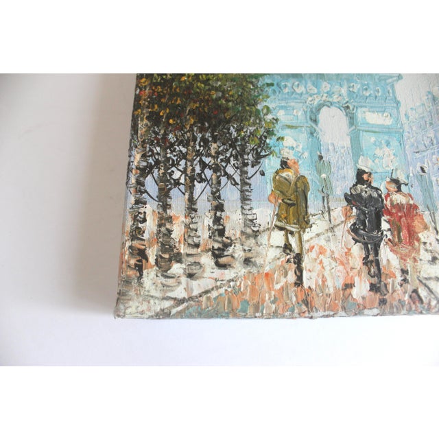 1960’s Original Paris Oil Painting Champs Elysées L'arc De Triomphe Street Scene For Sale - Image 6 of 11