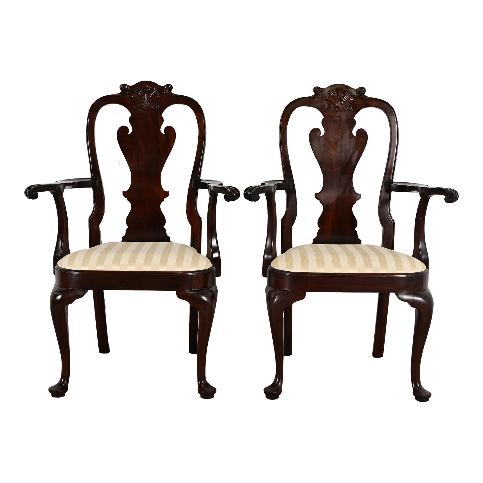 Stickley Queen Anne Carved Solid Mahogany Armchairs, Pair | Chairish