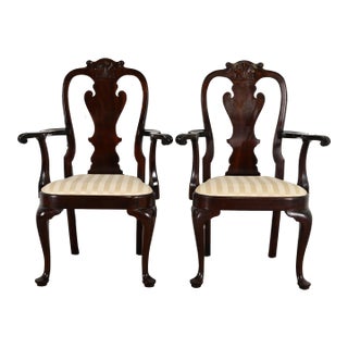 Stickley Queen Anne Carved Solid Mahogany Armchairs, Pair For Sale