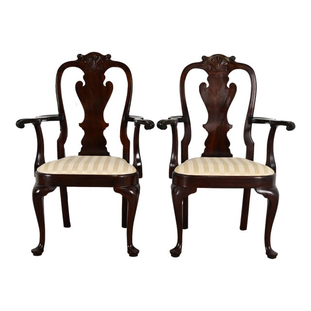 Stickley Queen Anne Carved Solid Mahogany Armchairs, Pair For Sale