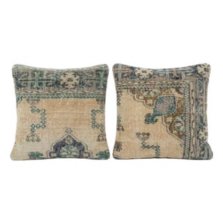 Turkish Oushak Rug Pillow Cover 19'' X 20'' & 20'' X 20'' - Set of Two For Sale