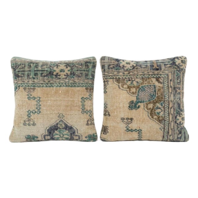 Turkish Oushak Rug Pillow Cover 19'' X 20'' & 20'' X 20'' - Set of Two For Sale