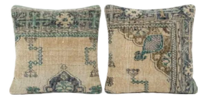 Turkish Oushak Rug Pillow Cover 19'' X 20'' & 20'' X 20'' - Set of Two