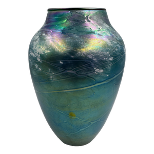 Iridescent Studio Art Glass Hand-Blown Vase Signed by Tom Stoenner