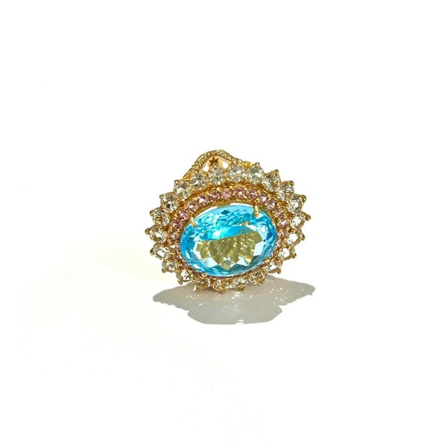Bochic "Orient" Vintage Natural Blue & White Topaz Ring Set 18K & Silver For Sale - Image 11 of 18