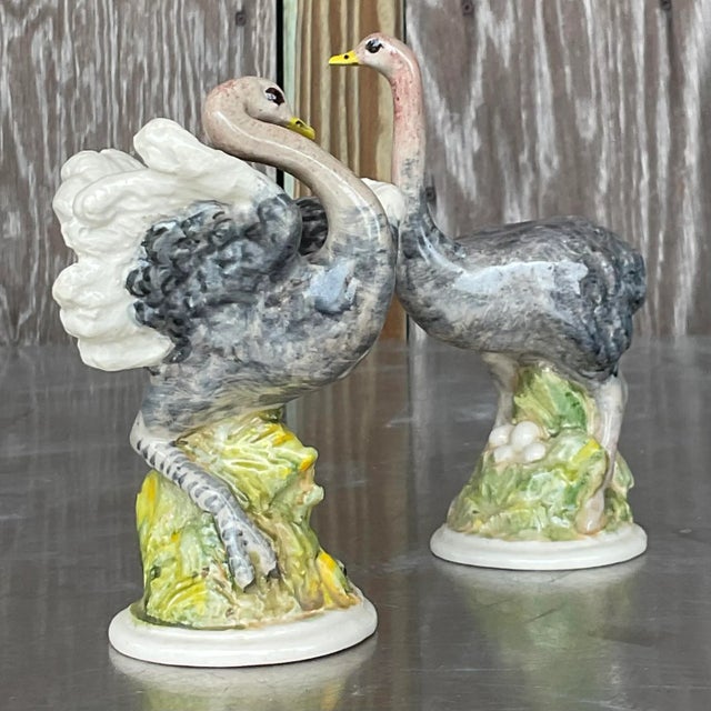 Mid-Century Modern Vintage Boho Glazed Ceramic Ostrich - a Pair For Sale - Image 3 of 7