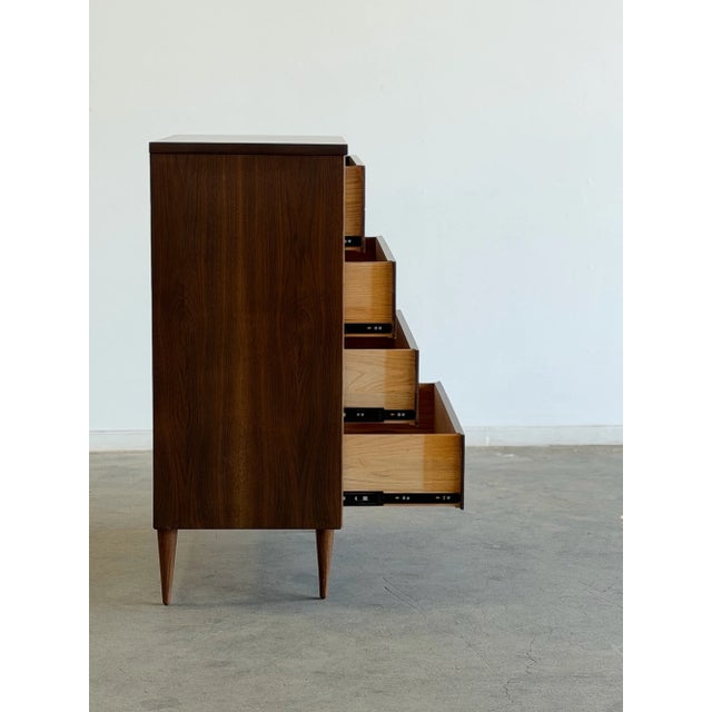 Mid-Century Modern 1960s Minimal Walnut Highboy For Sale - Image 3 of 9