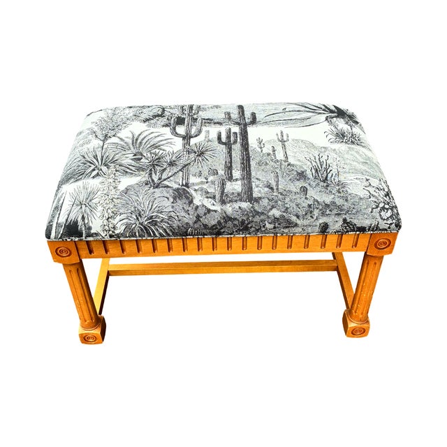 French Vintage French Ottoman Upholstered in Pierre Frey "Tampa Noir" For Sale - Image 3 of 4