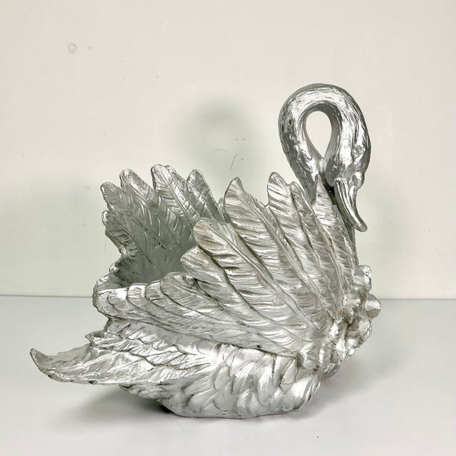 Vintage Hollywood Regency Chippendale Coastal Silver Gilt Swan Centerpiece or Planter. For Sale - Image 16 of 18
