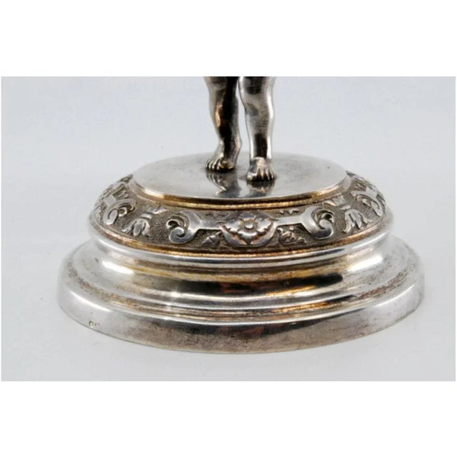 Metal Silver Toothpick Holder with Wooden Body Figure For Sale - Image 7 of 11