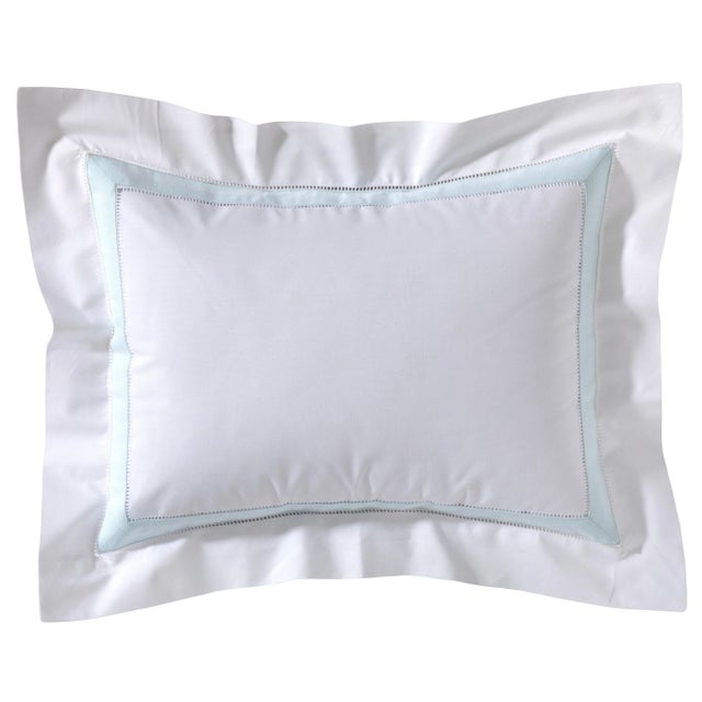 Boudoir Pillow Cover With Hem Stitch & Percale Trim - Aqua For Sale - Image 4 of 4