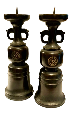 19th Century Japanese Wooden Candlesticks - a Pair