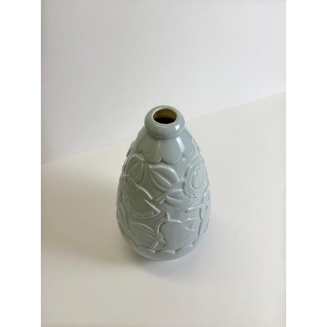 Art Deco Pale Blue Faience Vase attributed to St Clement, France, 1930s For Sale - Image 3 of 10