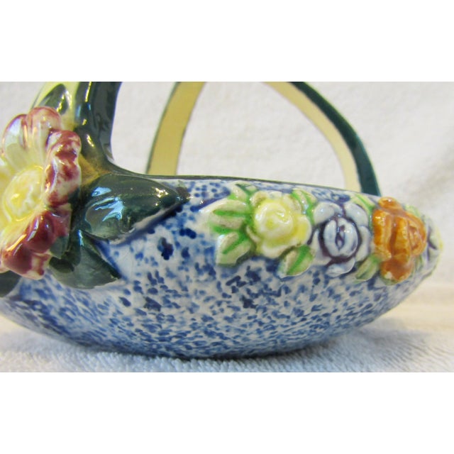 Vintage Japan Triple Handle Hand Made Hand Painted Pottery Floral Bowl For Sale - Image 10 of 13