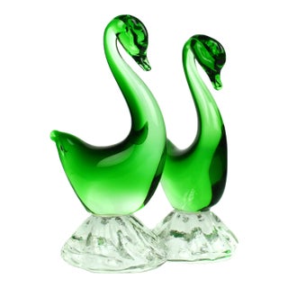 Late 20th Century Italian Murano Small Swans Birds on Base Figurine Art Glass For Sale