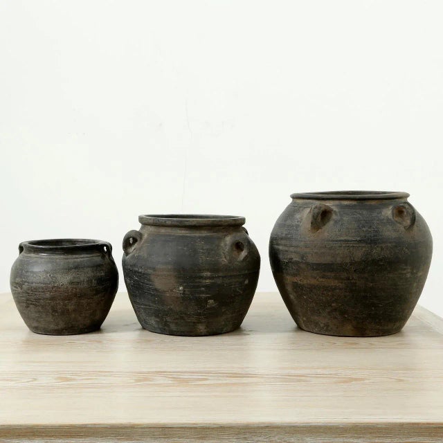 Rustic Early 20th Century Vintage Gray Ceramic 8" Water Vase With Four Handles For Sale - Image 3 of 7