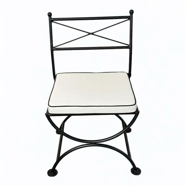 Vintage Turkish Powder-Coated Cast Iron Campaign-Style Vanity or Garden Chair With New Custom Cushions For Sale - Image 4 of 11