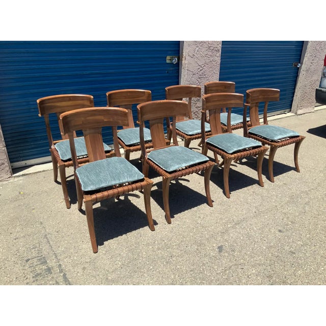 1980s Vintage Klismos Style Solid Walnut Dining Chairs - Set of 8 For Sale In San Diego - Image 6 of 7