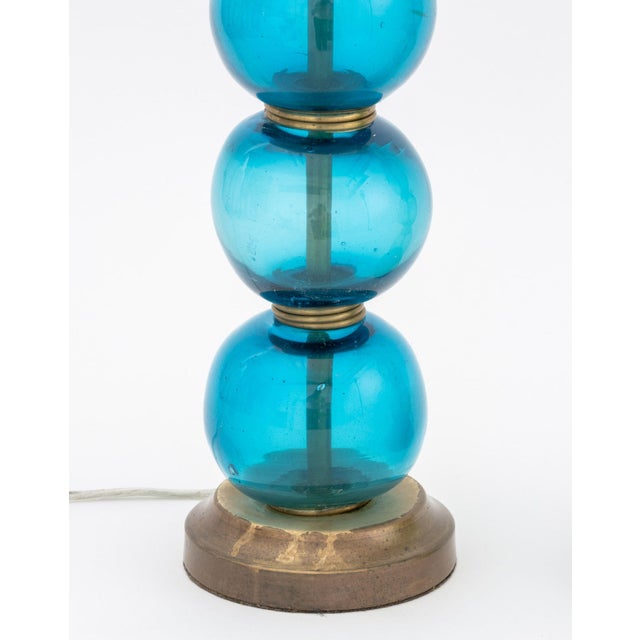 Murano Glass Globe Lamps, Pair For Sale - Image 4 of 8