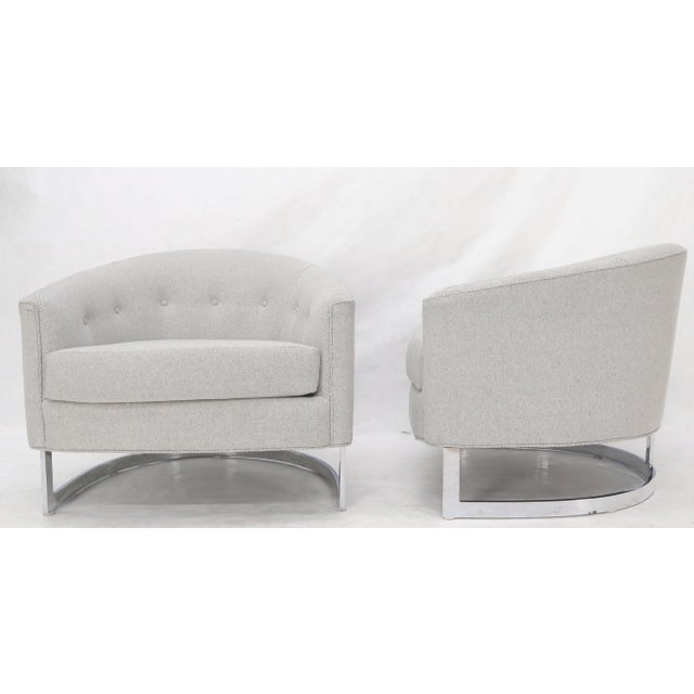 New Basket Weave Wool Flax Blend Upholstery Barrel Back Lounge Chairs For Sale - Image 9 of 14