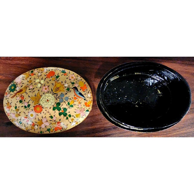 Indian Fine Enamel Polychrome Hand-Painted Oval Box w/Lid Interior Black Lacquer Ware Excellent Quality Indian Tableware:...