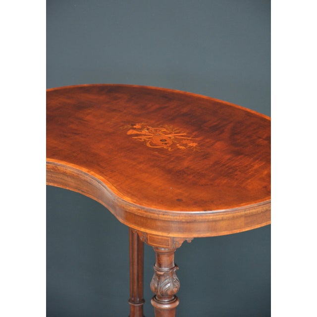 Wood Antique Edwardian Inlaid Mahogany Kidney-Shaped Side Table, 1900 For Sale - Image 7 of 16
