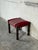 Mid-Century Modern Dark Oak Ottoman Footstool With Red Striped Fabric Upholstery and Nailhead Trim Vintage For Sale - Image 3 of 10