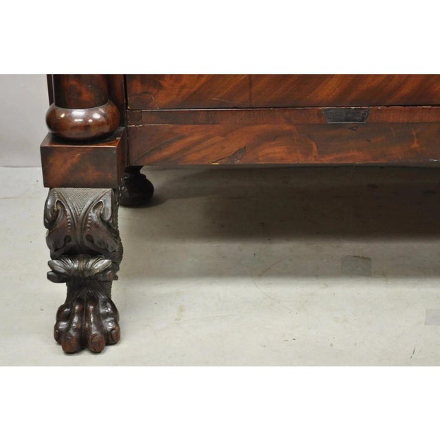 Antique American Empire Crotch Mahogany Step Back Tall Chest Dresser W/ Paw Feet For Sale - Image 12 of 12