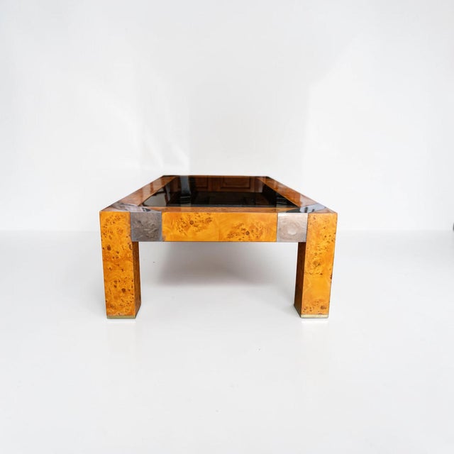 Brown 1970s Burl & Smoke Glass Coffee Table With Chrome Trim in the Style of Milo Baughman For Sale - Image 8 of 18
