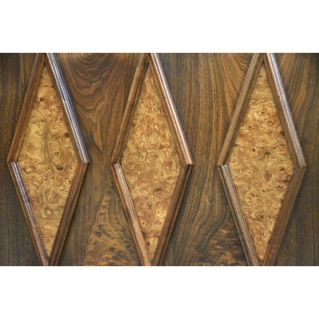 1960s Refinished Walnut Star Long 76” Dresser by Young Manufacturing For Sale - Image 11 of 11