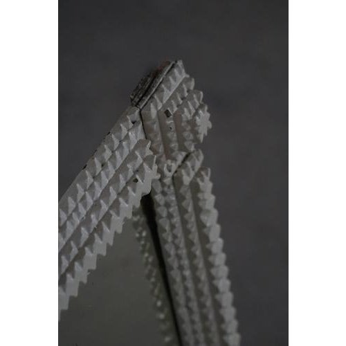 1940s Hand-Carved Tramp Art Style Wall Mirror with White Painted Frame, Early 1900s For Sale - Image 5 of 18