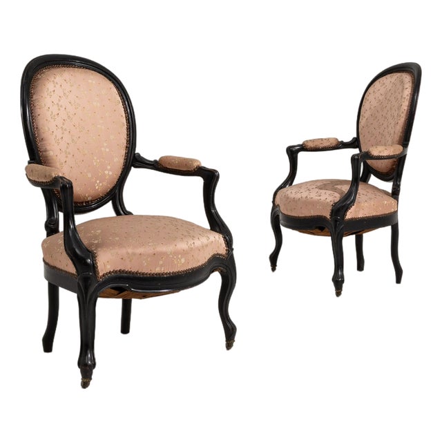 Pair of 19th Century French Louis Philippe Upholstered Armchairs Blush For Sale